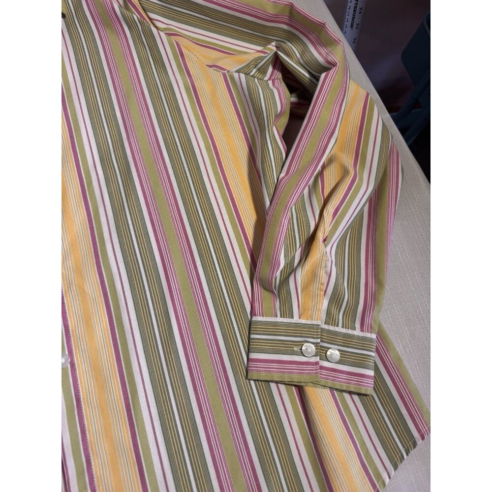 Blair Women’s Striped Button Down Shirt L Pink Green Yellow Long Sleeve - Picture 3 of 7